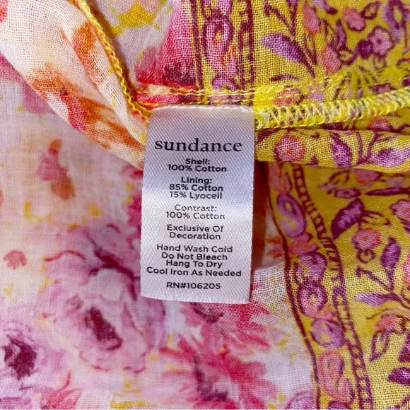 Sundance Fields of Beauty Dress Pink Yellow Tiered Tassel Tie Midi Size Large - Picture 5 of 14